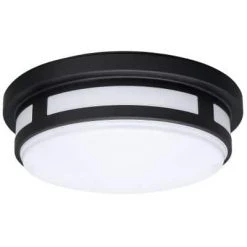 11 in. 1-Light Round Black LED Outdoor Flush Mount 2700K 3000K 4000K Entryway Deck Patio 120-277V 830 Lumens Wet Rated by Hampton Bay