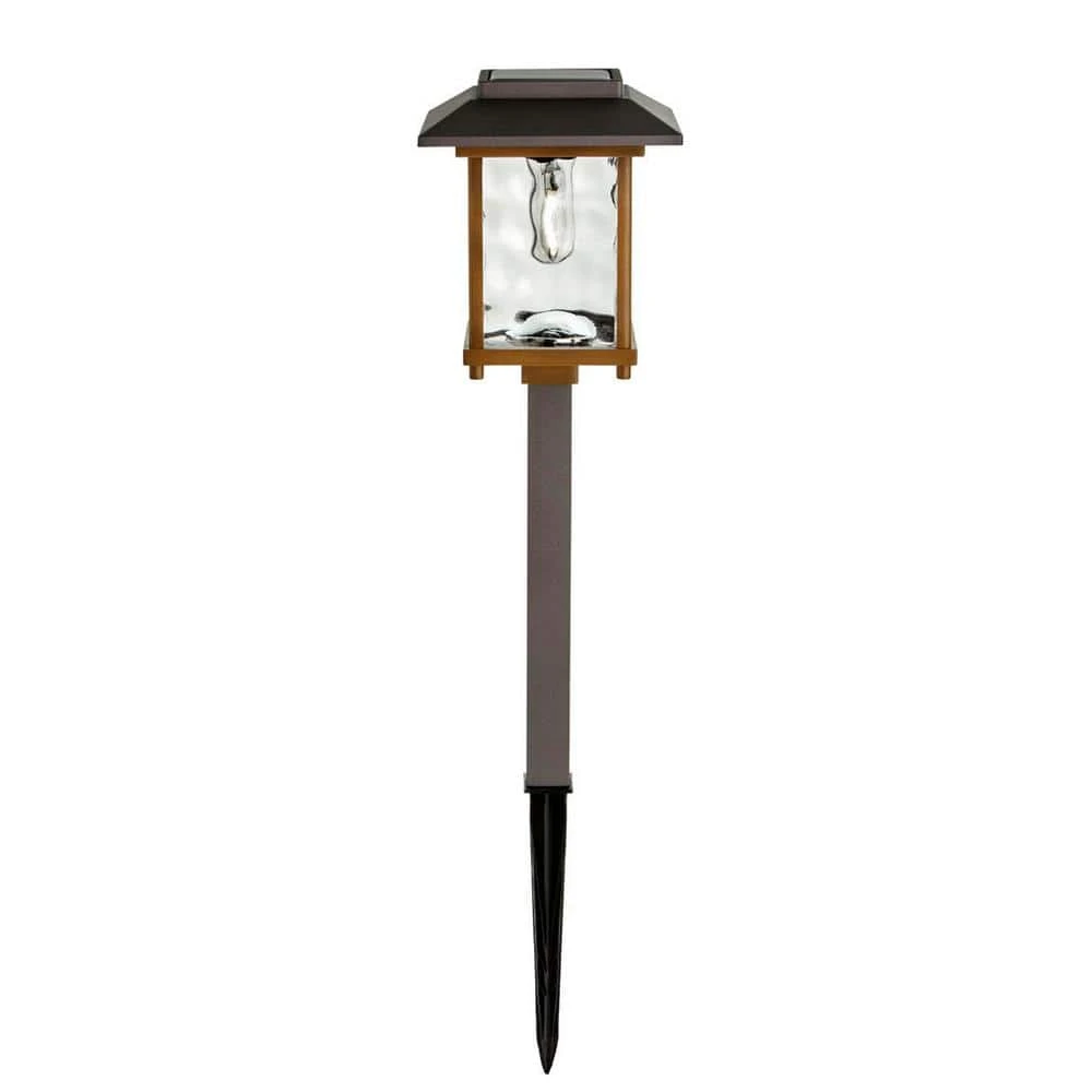 Parkwood 2-Tone, Bronze and Gold Solar LED Weather Resistant Path Light 14 Lumens with Water Glass Lens and Vintage Bulb by Hampton Bay 1 Parkwood 2-Tone, Bronze and Gold Solar LED Weather Resistant Path Light 14 Lumens with Water Glass Lens and Vintage Bulb by Hampton Bay