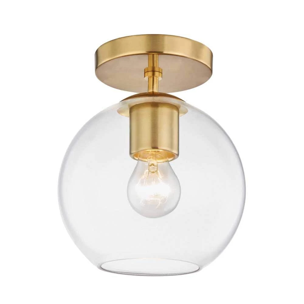Vista Heights 8 in. 1-Light Aged Brass Semi Flush Mount Ceiling Light by Hampton Bay 1 Vista Heights 8 in. 1-Light Aged Brass Semi Flush Mount Ceiling Light by Hampton Bay