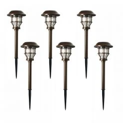 Solar Brass Outdoor Integrated LED 2500K 10-Lumens Vintage Bulb Landscape Pathway Light Set (6-Pack) by Hampton Bay