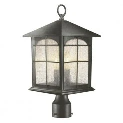 Brimfield 18 in. Aged Iron 3-Light Outdoor Post Lamp with Clear Seedy Glass Shade by Hampton Bay