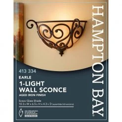 Earle 1-Light Aged Iron Half Sconce with Scavo Glass Shade by Hampton Bay -Hampton Bay Sales aged iron hampton bay wall sconces fab8451a 3 d4 1000