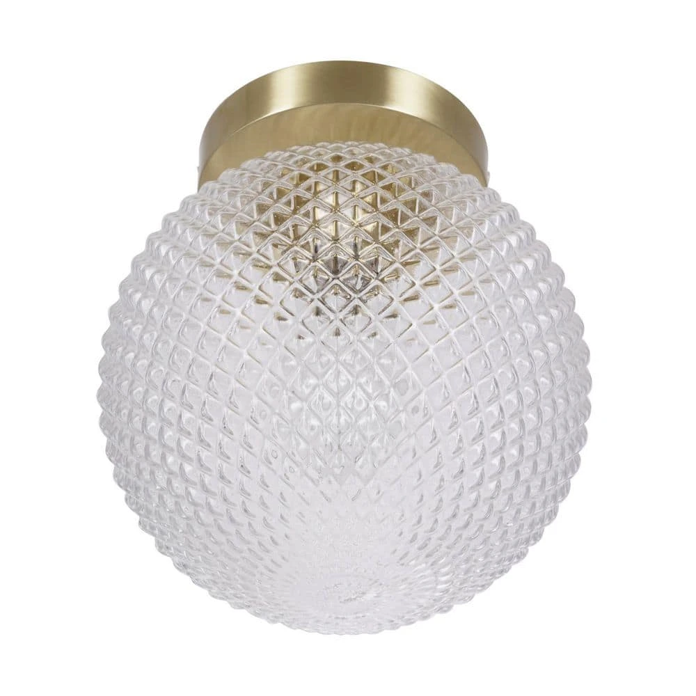 Walsh 8 in. 1-Light Antique Brass Flush Mount with Prismatic Glass Shade by Hampton Bay 4 Walsh 8 in. 1-Light Antique Brass Flush Mount with Prismatic Glass Shade by Hampton Bay - Image 4