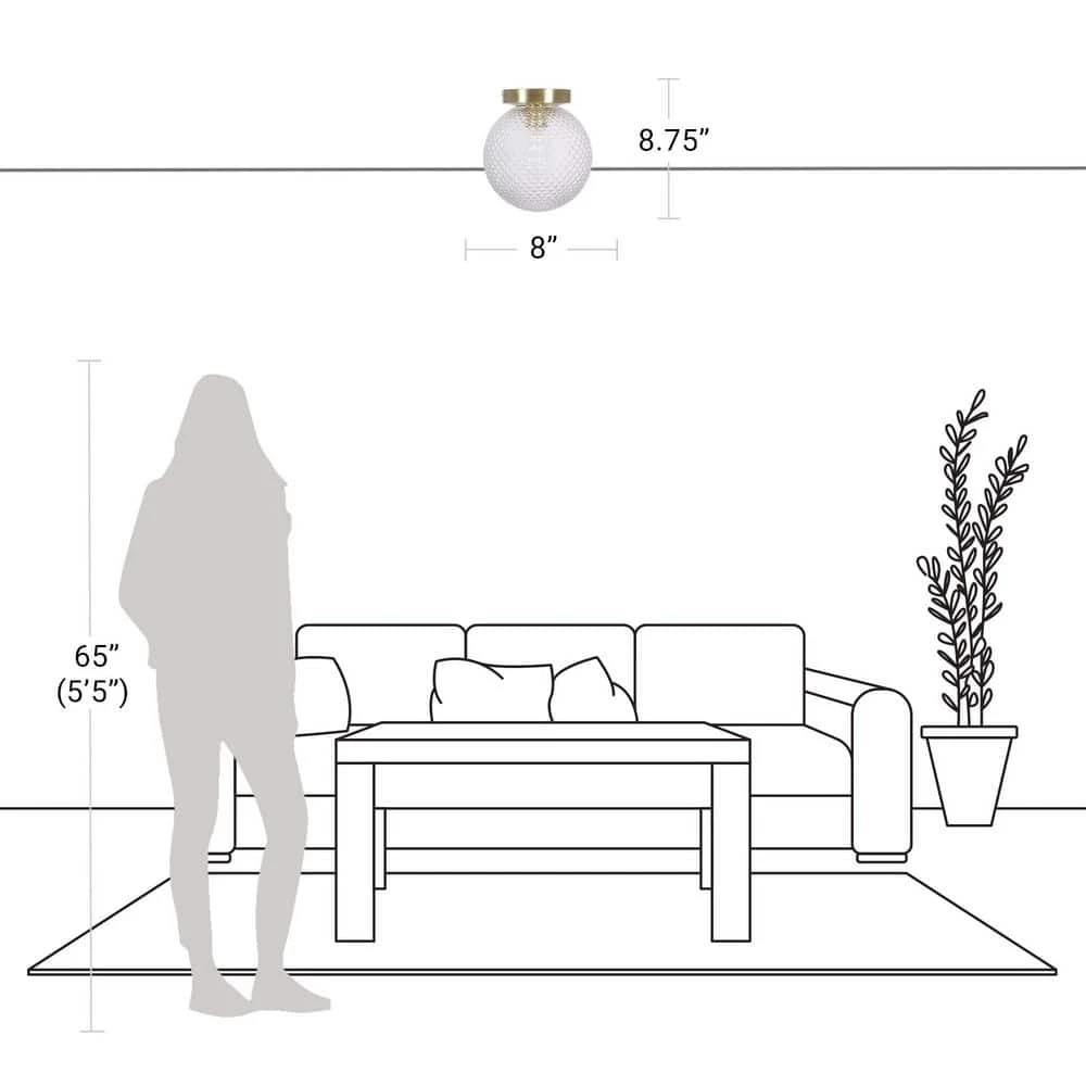 Walsh 8 in. 1-Light Antique Brass Flush Mount with Prismatic Glass Shade by Hampton Bay 3 Walsh 8 in. 1-Light Antique Brass Flush Mount with Prismatic Glass Shade by Hampton Bay - Image 3