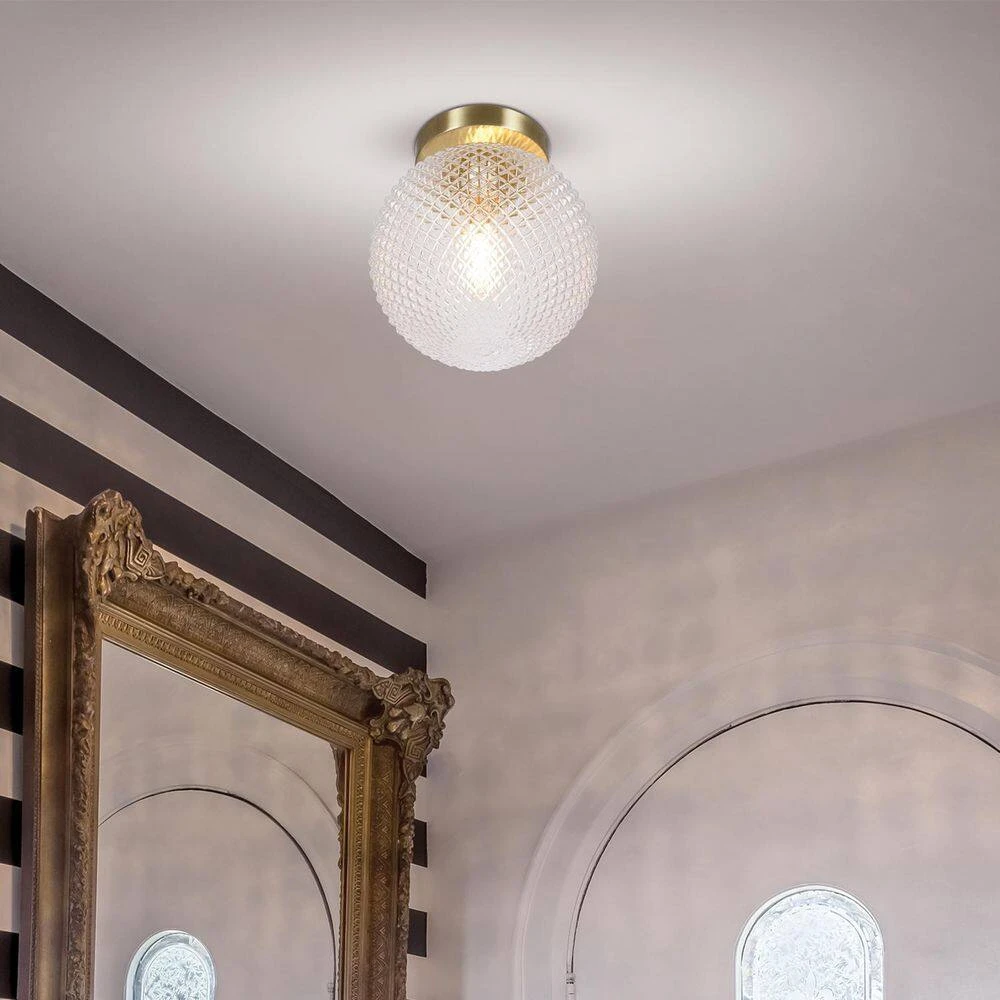 Walsh 8 in. 1-Light Antique Brass Flush Mount with Prismatic Glass Shade by Hampton Bay 2 Walsh 8 in. 1-Light Antique Brass Flush Mount with Prismatic Glass Shade by Hampton Bay - Image 2