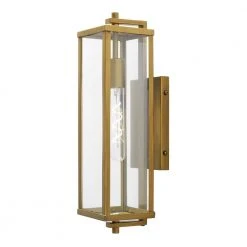 Meadow Modern 1-Light Antique Brass Hardwired Outdoor Large Rectangle Wall Lantern Sconce by Hampton Bay