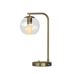Frazier 21.5 in. Antique Brass Table Lamp with USB Port by Hampton Bay