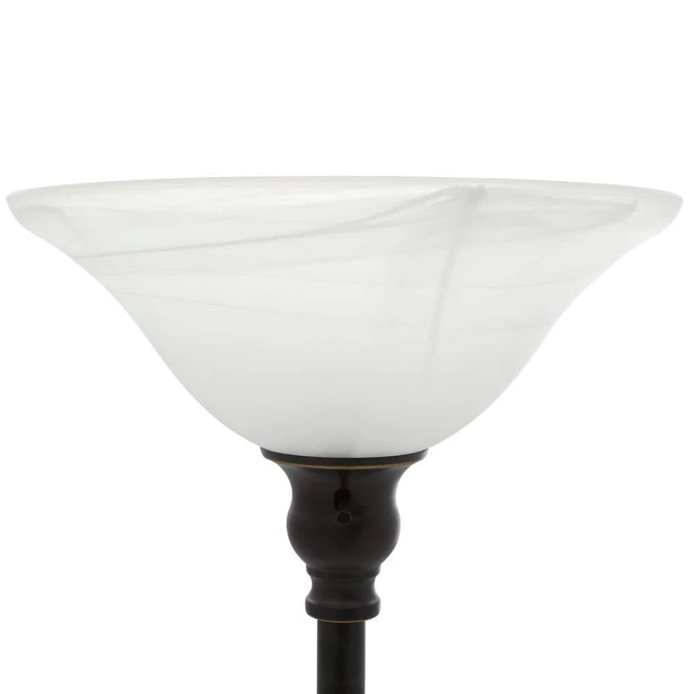 71 in. Antique Bronze Floor Lamp with 2 Alabaster Glass Shades by Hampton Bay 5 71 in. Antique Bronze Floor Lamp with 2 Alabaster Glass Shades by Hampton Bay - Image 5