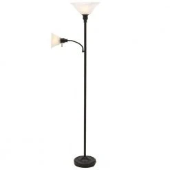 71 in. Antique Bronze Floor Lamp with 2 Alabaster Glass Shades by Hampton Bay