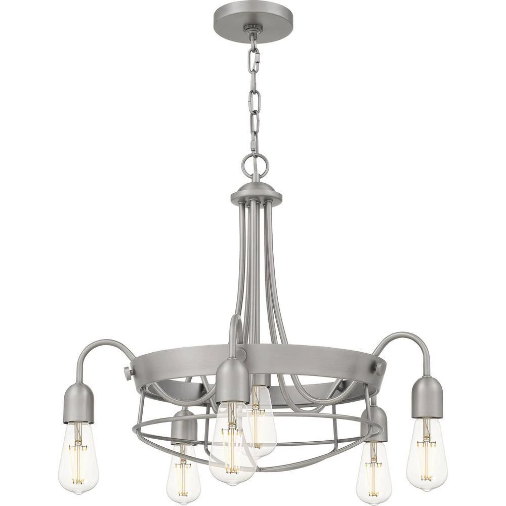 Southbourne 6-Light Antique Nickel Chandelier with Open Steel Cage Frame by Hampton Bay 7 Southbourne 6-Light Antique Nickel Chandelier with Open Steel Cage Frame by Hampton Bay - Image 7