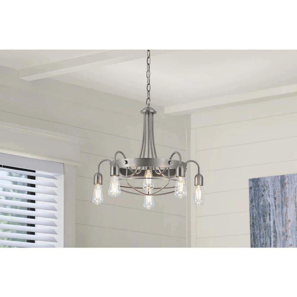 Southbourne 6-Light Antique Nickel Chandelier with Open Steel Cage Frame by Hampton Bay 2 Southbourne 6-Light Antique Nickel Chandelier with Open Steel Cage Frame by Hampton Bay - Image 2