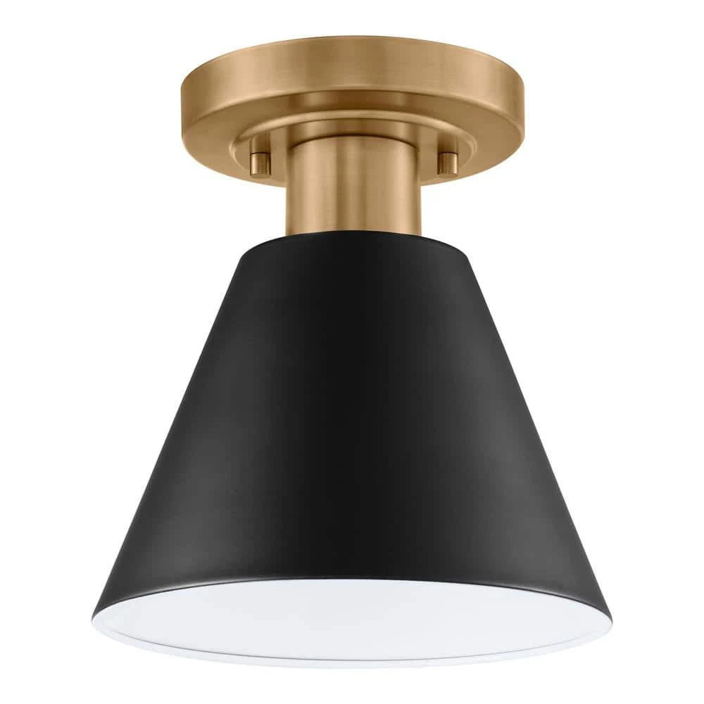 Finley 8 in. 1-Light Black and Brass Semi-Flush Mount Kitchen Ceiling Light Fixture with Metal Shade by Hampton Bay 1 Finley 8 in. 1-Light Black and Brass Semi-Flush Mount Kitchen Ceiling Light Fixture with Metal Shade by Hampton Bay