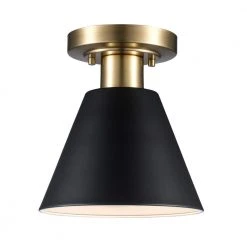 Finley 8 in. 1-Light Black and Brass Semi-Flush Mount Kitchen Ceiling Light Fixture with Metal Shade by Hampton Bay 15 Finley 8 in. 1-Light Black and Brass Semi-Flush Mount Kitchen Ceiling Light Fixture with Metal Shade by Hampton Bay -Hampton Bay Sales black and brass hampton bay flush mount lights kbj2091a bk ab c3 1000