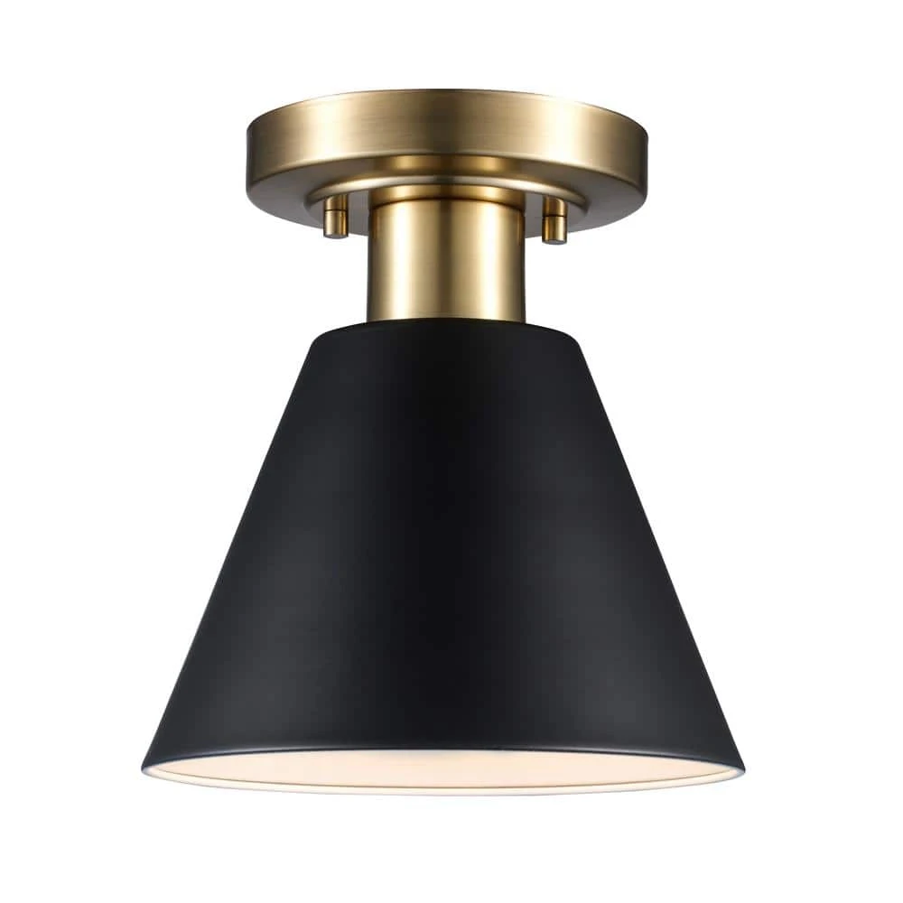 Finley 8 in. 1-Light Black and Brass Semi-Flush Mount Kitchen Ceiling Light Fixture with Metal Shade by Hampton Bay 7 Finley 8 in. 1-Light Black and Brass Semi-Flush Mount Kitchen Ceiling Light Fixture with Metal Shade by Hampton Bay - Image 7
