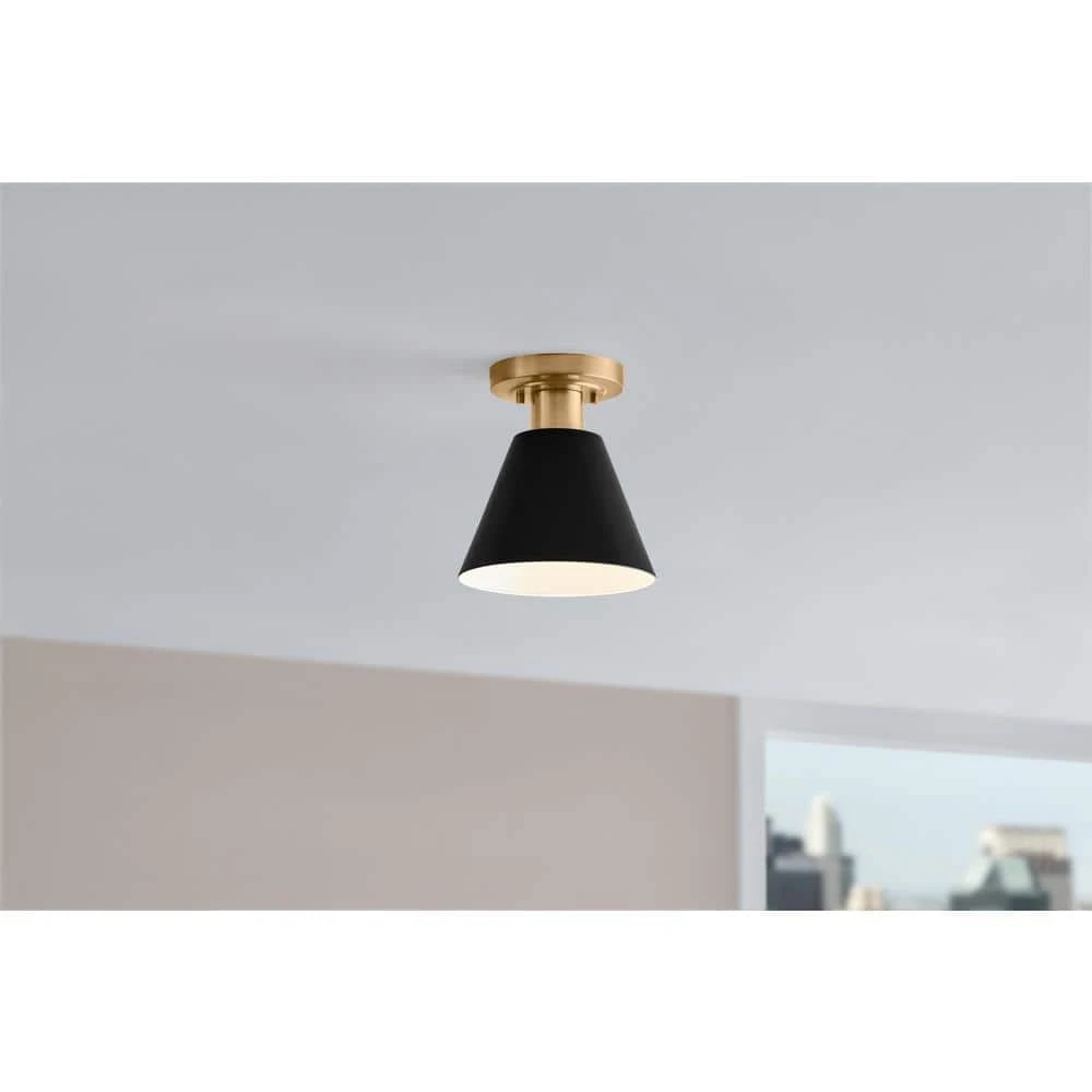 Finley 8 in. 1-Light Black and Brass Semi-Flush Mount Kitchen Ceiling Light Fixture with Metal Shade by Hampton Bay 2 Finley 8 in. 1-Light Black and Brass Semi-Flush Mount Kitchen Ceiling Light Fixture with Metal Shade by Hampton Bay - Image 2