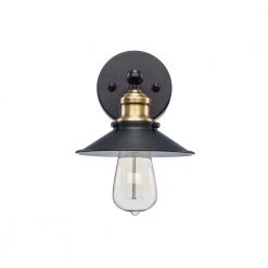 Glenhurst 1-Light Black and Brass Indoor Industrial Farmhouse Wall Sconce Light Fixture with Metal Shade by Hampton Bay
