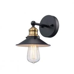 Glenhurst 1-Light Black and Brass Indoor Industrial Farmhouse Wall Sconce Light Fixture with Metal Shade by Hampton Bay -Hampton Bay Sales black and brass hampton bay vanity lighting 20511 bk br 77 1000