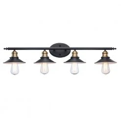 Glenhurst 4-Light Black and Brass Industrial Farmhouse Bathroom Vanity Light Fixture with Metal Shades by Hampton Bay -Hampton Bay Sales black and brass hampton bay vanity lighting 20514 bk br 77 1000