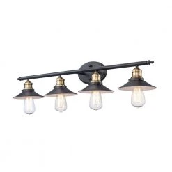 Glenhurst 4-Light Black and Brass Industrial Farmhouse Bathroom Vanity Light Fixture with Metal Shades by Hampton Bay -Hampton Bay Sales black and brass hampton bay vanity lighting 20514 bk br c3 1000
