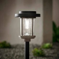 Brookhaven Solar 2-Tone Black and Gray LED Path Light 20 Lumens, Seedy Glass Lens Vintage Bulb (1-Pack) by Hampton Bay -Hampton Bay Sales black and gray hampton bay path lights p9107 07 1d 1000