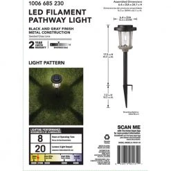 Brookhaven Solar 2-Tone Black and Gray LED Path Light 20 Lumens, Seedy Glass Lens Vintage Bulb (1-Pack) by Hampton Bay -Hampton Bay Sales black and gray hampton bay path lights p9107 07 77 1000