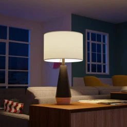 Keswick 21.25 in. Black and Light Wood Grain Accent Lamp by Hampton Bay -Hampton Bay Sales black and light wood grain hampton bay table lamps hdp15307 31 1000