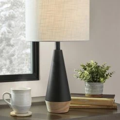 Keswick 21.25 in. Black and Light Wood Grain Accent Lamp by Hampton Bay -Hampton Bay Sales black and light wood grain hampton bay table lamps hdp15307 77 1000