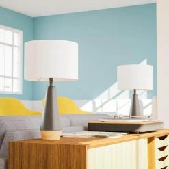 Keswick 21.25 in. Black and Light Wood Grain Accent Lamp by Hampton Bay -Hampton Bay Sales black and light wood grain hampton bay table lamps hdp15307 fa 1000