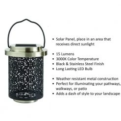 15 Lumens Solar LED Medium Metal Table Lantern by Hampton Bay -Hampton Bay Sales black and stainless hampton bay outdoor specialty lighting c6000 28 i 4f 1000