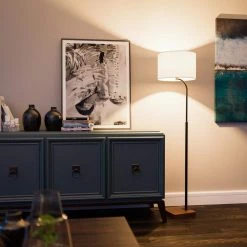 Warlington 64 in. Black and Wood Grain Floor Lamp by Hampton Bay -Hampton Bay Sales black and wood grain hampton bay floor lamps hdp15137 1f 1000