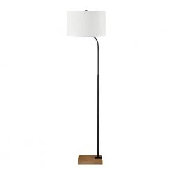 Warlington 64 in. Black and Wood Grain Floor Lamp by Hampton Bay