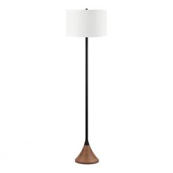 Falkner 60.25 in. Black and Wood Grain Floor Lamp by Hampton Bay