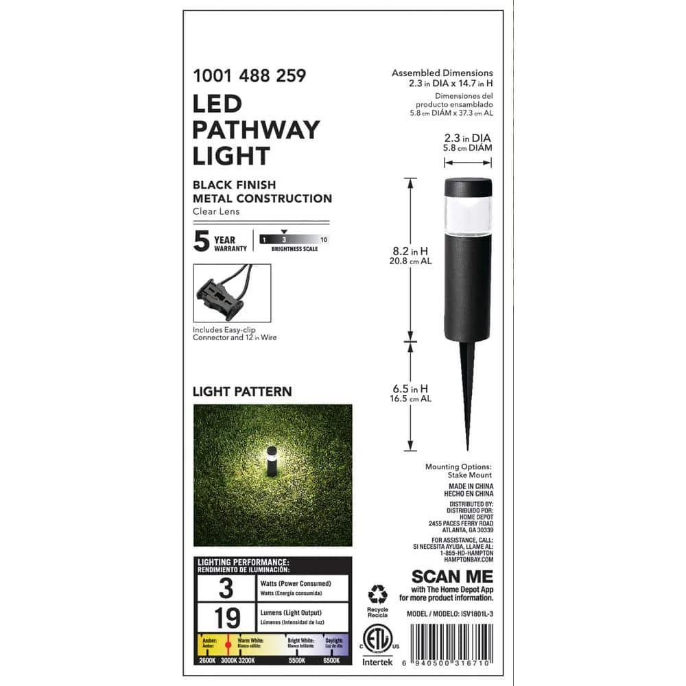 Helena Low-Voltage 10-Watt Equivalent Black Outdoor Integrated LED Round Landscape Path Bollard Light by Hampton Bay 3 Helena Low-Voltage 10-Watt Equivalent Black Outdoor Integrated LED Round Landscape Path Bollard Light by Hampton Bay - Image 3