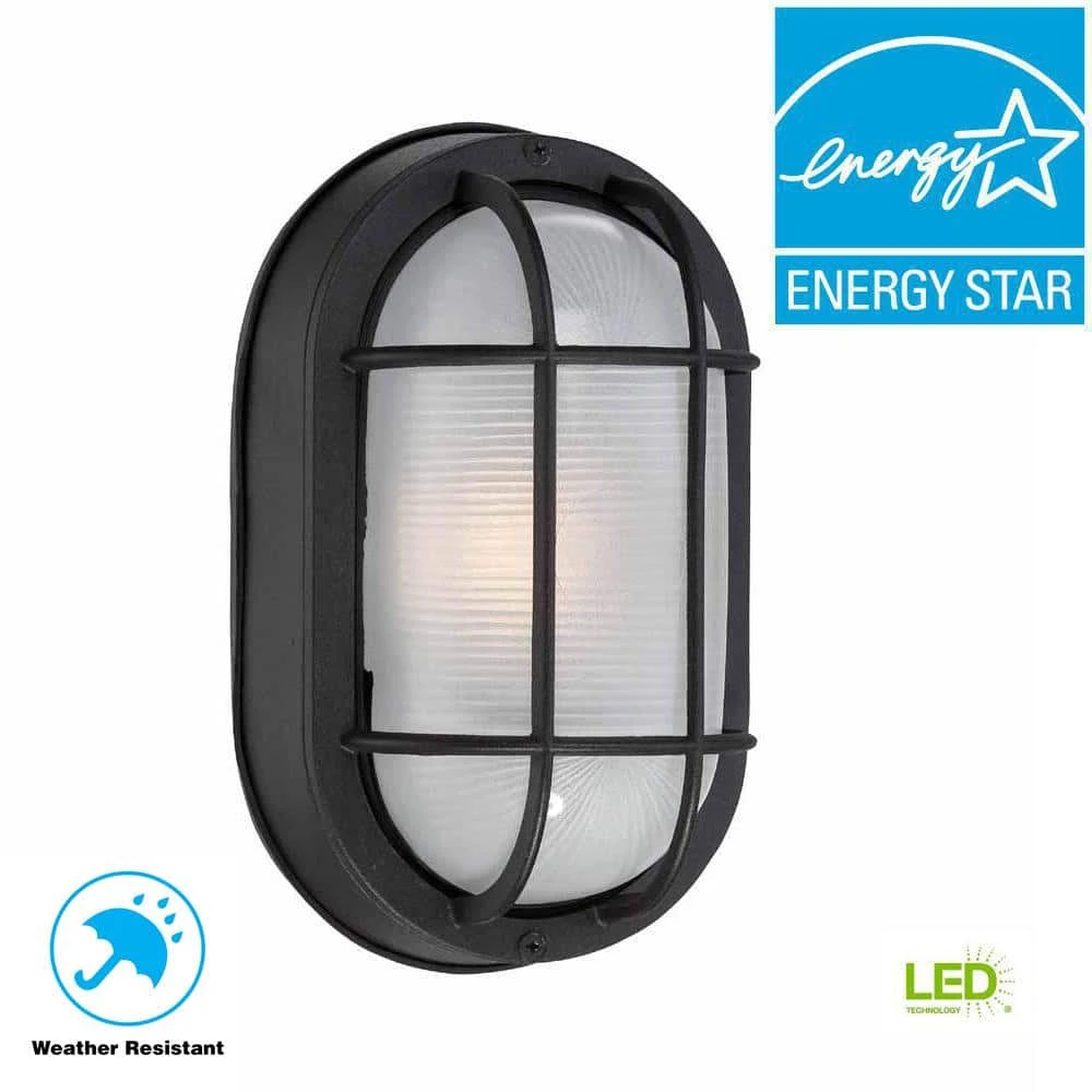 8.5 in. Black LED Outdoor Wall Lamp with Frosted Glass Shade by Hampton Bay 3 8.5 in. Black LED Outdoor Wall Lamp with Frosted Glass Shade by Hampton Bay - Image 3