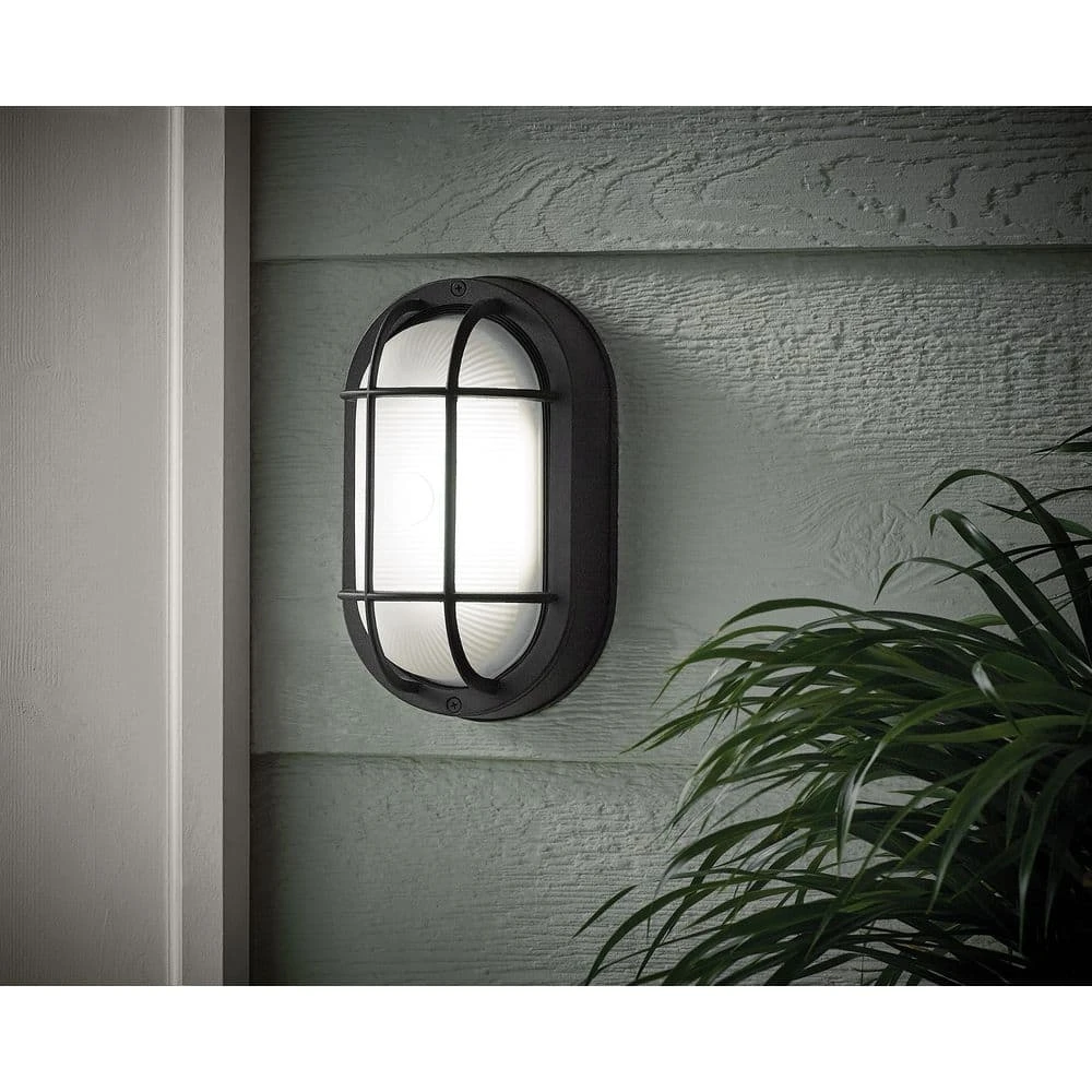 8.5 in. Black LED Outdoor Wall Lamp with Frosted Glass Shade by Hampton Bay 2 8.5 in. Black LED Outdoor Wall Lamp with Frosted Glass Shade by Hampton Bay - Image 2