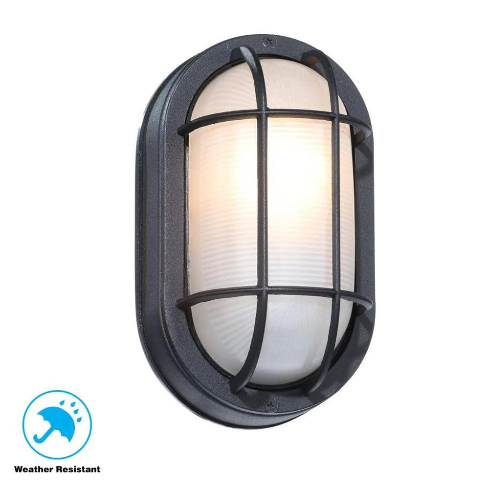 8.5 in. Black Oval 1-Light Outdoor Bulkhead Wall Lamp by Hampton Bay 5 8.5 in. Black Oval 1-Light Outdoor Bulkhead Wall Lamp by Hampton Bay - Image 5