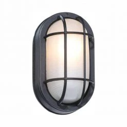 8.5 in. Black Oval 1-Light Outdoor Bulkhead Wall Lamp by Hampton Bay