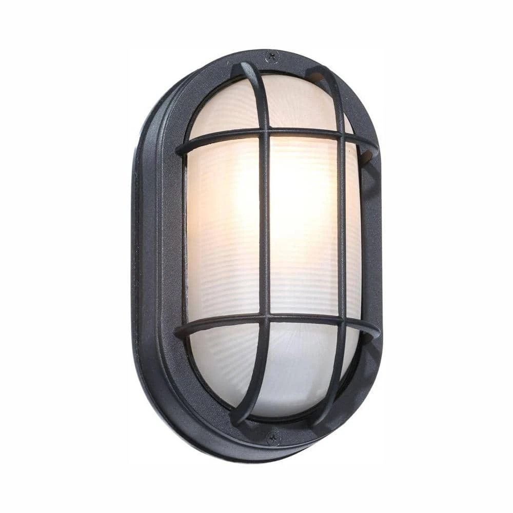8.5 in. Black Oval 1-Light Outdoor Bulkhead Wall Lamp by Hampton Bay 1 8.5 in. Black Oval 1-Light Outdoor Bulkhead Wall Lamp by Hampton Bay