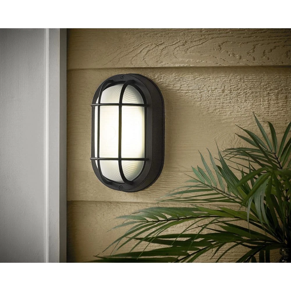 8.5 in. Black Oval 1-Light Outdoor Bulkhead Wall Lamp by Hampton Bay 2 8.5 in. Black Oval 1-Light Outdoor Bulkhead Wall Lamp by Hampton Bay - Image 2