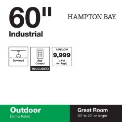 Industrial 60 in. Indoor/Outdoor Black Ceiling Fan with Wall Control, Downrod and Powerful Reversible Motor by Hampton Bay -Hampton Bay Sales black hampton bay ceiling fans without lights 26829 1d 1000