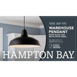 1-Light Black Warehouse Pendant Hanging Light with Metal Shade by Hampton Bay -Hampton Bay Sales black hampton bay chandeliers af 1032r bk 44 1000