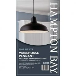 1-Light Black Warehouse Pendant Hanging Light with Metal Shade by Hampton Bay -Hampton Bay Sales black hampton bay chandeliers af 1032r bk 4f 1000