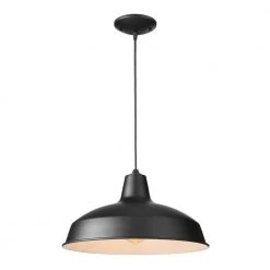 1-Light Black Warehouse Pendant Hanging Light with Metal Shade by Hampton Bay