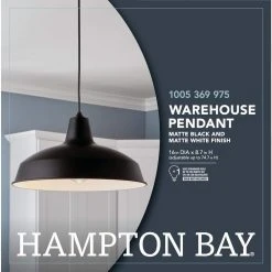 1-Light Black Warehouse Pendant Hanging Light with Metal Shade by Hampton Bay -Hampton Bay Sales black hampton bay chandeliers af 1032r bk c3 1000