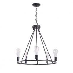 Stratton 5-Light Black Chandelier with No Shade by Hampton Bay