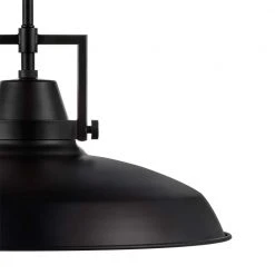 Wilhelm 16 in. 1-Light Black Industrial Farmhouse Hanging Kitchen Pendant Light with Metal Shade by Hampton Bay -Hampton Bay Sales black hampton bay chandeliers l4927 16 bk 40 1000