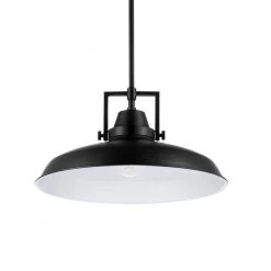 Wilhelm 16 in. 1-Light Black Industrial Farmhouse Hanging Kitchen Pendant Light with Metal Shade by Hampton Bay -Hampton Bay Sales black hampton bay chandeliers l4927 16 bk 77 1000