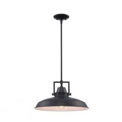 Wilhelm 16 in. 1-Light Black Industrial Farmhouse Hanging Kitchen Pendant Light with Metal Shade by Hampton Bay -Hampton Bay Sales black hampton bay chandeliers l4927 16 bk c3 1000
