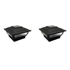 3.5 in. x 3.5 in. Outdoor Black Solar Integrated LED Plastic Post Cap Light with a 5.5 in. x 5.5 in. Adaptor (2-Pack) by Hampton Bay