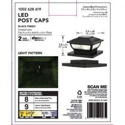 3.5 in. x 3.5 in. Outdoor Black Solar Integrated LED Plastic Post Cap Light with a 5.5 in. x 5.5 in. Adaptor (2-Pack) by Hampton Bay -Hampton Bay Sales black hampton bay deck post lights 2211 np3 76 1000